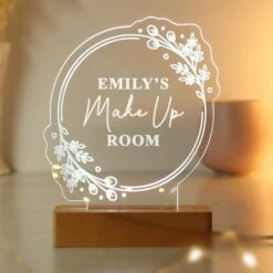 Personalised Floral Wooden Based LED Light -Chic Household Items 30878345 alt02