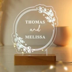 Personalised Floral Wooden Based LED Light -Chic Household Items 30878345 alt03