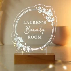 Personalised Floral Wooden Based LED Light -Chic Household Items 30878345 alt04