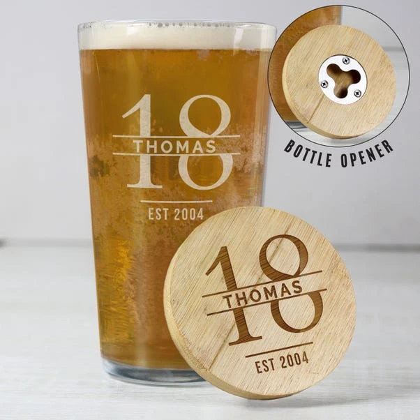 Personalised Birthday Bamboo Bottle Opener Coaster And Pint Glass Set 4 Personalised Birthday Bamboo Bottle Opener Coaster And Pint Glass Set - Image 2
