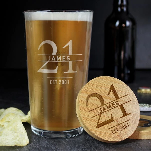 Personalised Birthday Bamboo Bottle Opener Coaster And Pint Glass Set 6 Personalised Birthday Bamboo Bottle Opener Coaster And Pint Glass Set - Image 4