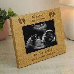 Personalised Oak Effect Baby Footprints Landscape Photo Frame