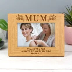 Personalised Floral Mum Oak Effect Landscape Photo Frame