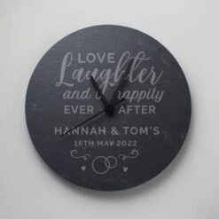Personalised Love Laughter Slate Wall Clock -Chic Household Items 30880901 alt02
