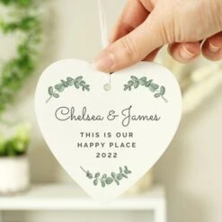 Personalised Botanical Wooden Heart Decoration