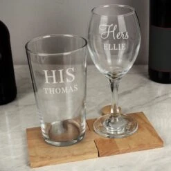 Personalised His & Her Pint And Wine Glass Set -Chic Household Items 30893099 alt01