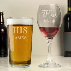 Personalised His & Her Pint And Wine Glass Set -Chic Household Items 30893099 alt03