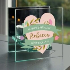 Personalised Floral Heart Mirrored Glass Tealight Holder -Chic Household Items 30897488 alt02