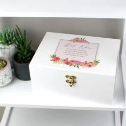 Personalised Floral Wishes White Wooden Memory Box -Chic Household Items 30897517 alt03