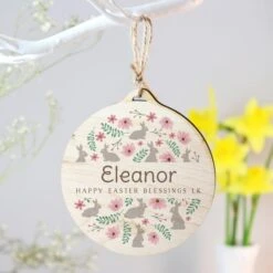 Personalised Floral Easter Tree Wooden Decoration