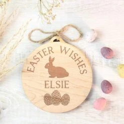Personalised Easter Bunny Round Wooden Decoration -Chic Household Items 30899650 alt02