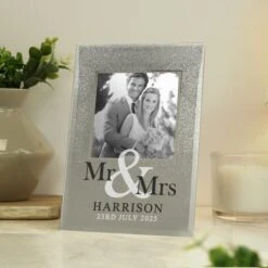 Personalised Mr And Mrs Glitter Glass Photo Frame