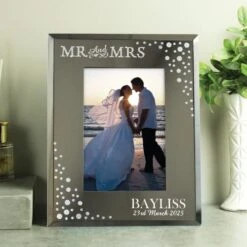 Personalised Mr And Mrs Diamante Glass Photo Frame -Chic Household Items 30908368 alt02