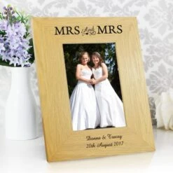 Personalised Mrs And Mrs Oak Finish Photo Frame