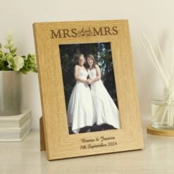Personalised Mrs And Mrs Oak Finish Photo Frame -Chic Household Items 30908373 alt03