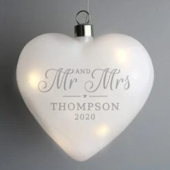 Personalised Mr And Mrs LED Hanging Glass Heart