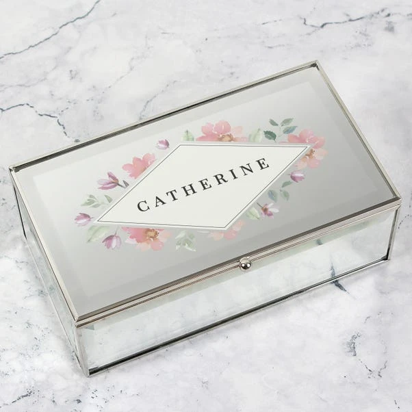 Personalised Floral Watercolour Mirrored Jewellery Box 3 Personalised Floral Watercolour Mirrored Jewellery Box