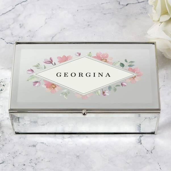 Personalised Floral Watercolour Mirrored Jewellery Box 4 Personalised Floral Watercolour Mirrored Jewellery Box - Image 2