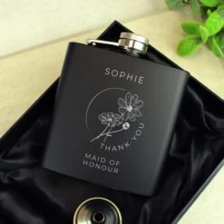 Personalised Monochrome Floral Wedding Party Black Hip Flask -Chic Household Items 30908397 alt02