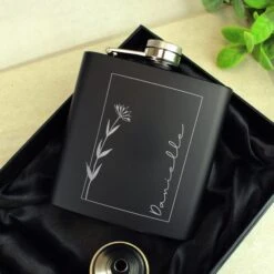 Personalised Floral Name Black Hip Flask -Chic Household Items 30908399 alt02