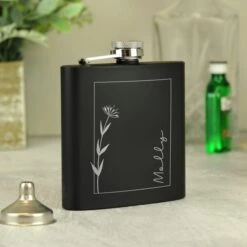 Personalised Floral Name Black Hip Flask -Chic Household Items 30908399 alt03
