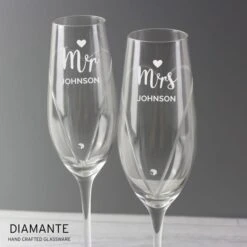 Personalised Hand Cut Mr And Mrs Pair Of Flutes In Gift Box