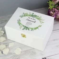 Personalised Fresh Botanical White Wooden Memory Box