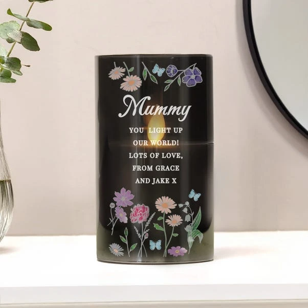 Personalised Wild Flowers Smoked Glass LED Candle 3 Personalised Wild Flowers Smoked Glass LED Candle