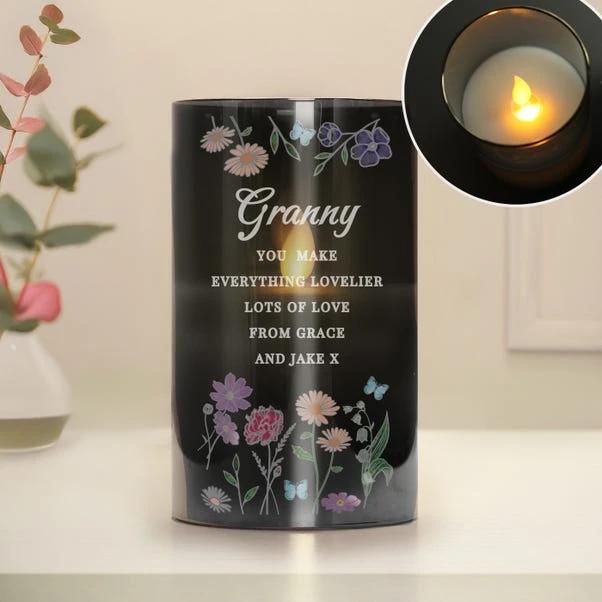 Personalised Wild Flowers Smoked Glass LED Candle 4 Personalised Wild Flowers Smoked Glass LED Candle - Image 2