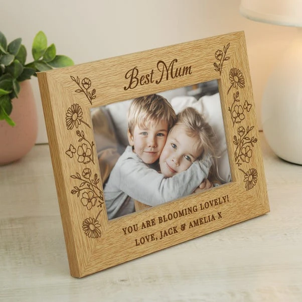 Personalised Wild Flowers Oak Finish Photo Frame 3 Personalised Wild Flowers Oak Finish Photo Frame